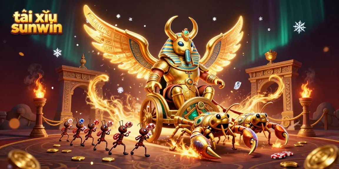 Engage in exciting tài xỉu sunwin gameplay featuring a golden scarab beetle and mystical elements.