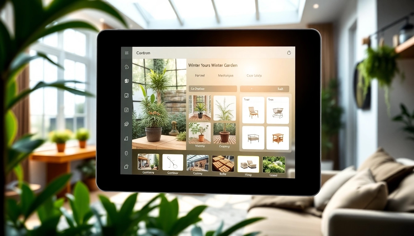 Wintergarten Konfigurator interface displayed in a contemporary home setting with bright lighting.