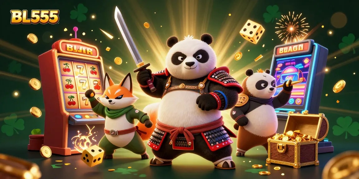 Experience the thrill at BL555 with dynamic game elements and exciting characters in a vibrant casino scene.