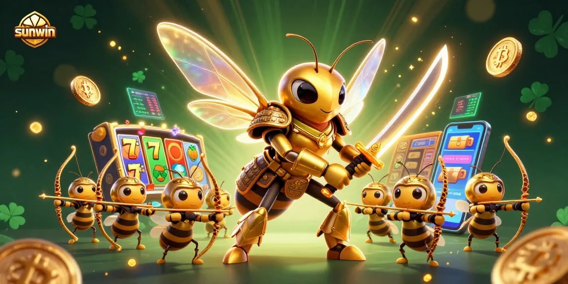 Experience thrilling wins with sunwin in this vibrant 3D casino scene featuring slots and crypto elements.
