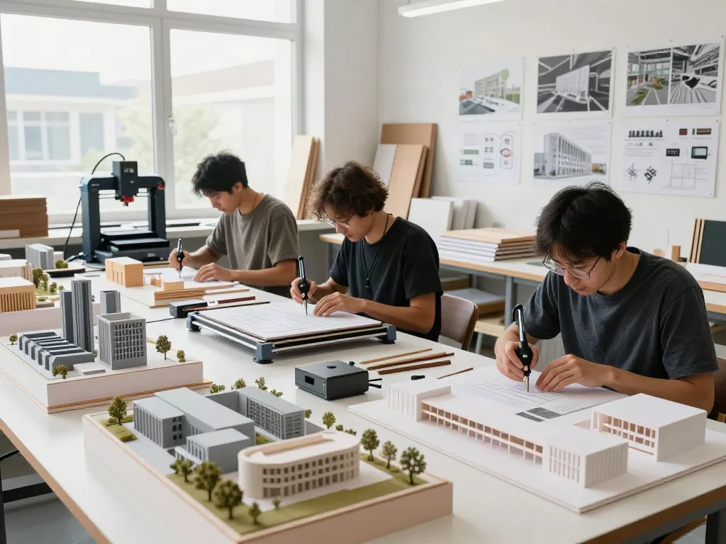 Detailansicht vom Architekturmodellbau in Dänemark, wo Handwerker hochwertige Modelle erstellen.
