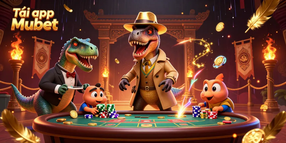 Tải app Mubet and play exciting games with a lively atmosphere featuring unique dinosaur characters.