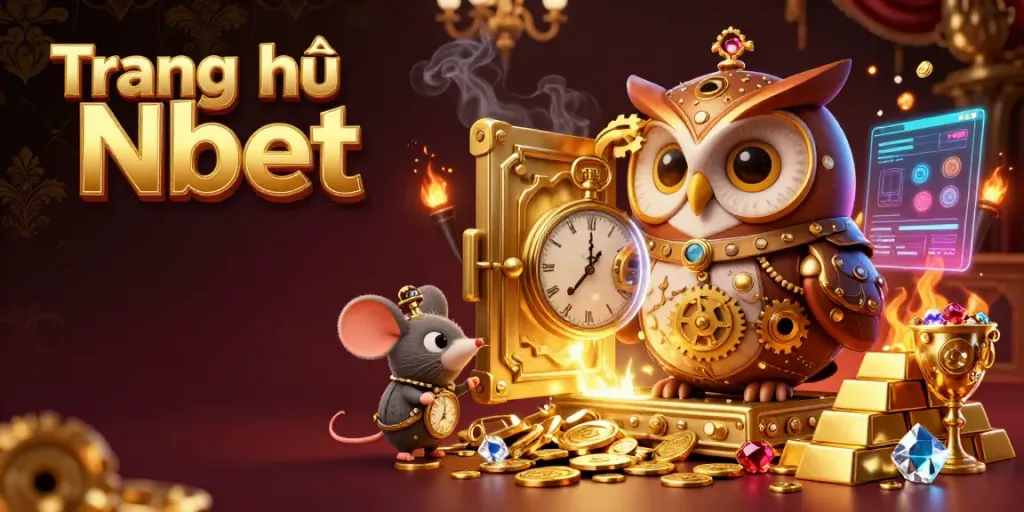 Engage in vibrant gambling with Trang chủ Nbet's steampunk owl illustration featuring casino treasures.