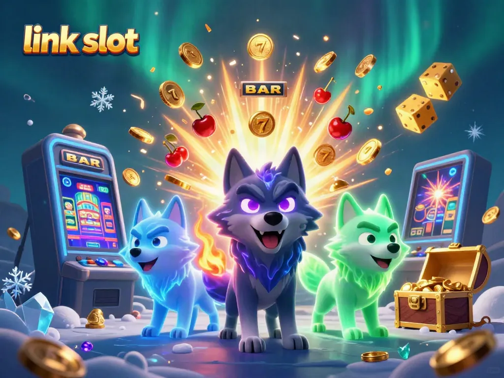 Experience thrilling wins with link slot's vibrant 3D casino scene featuring captivating characters and symbols.