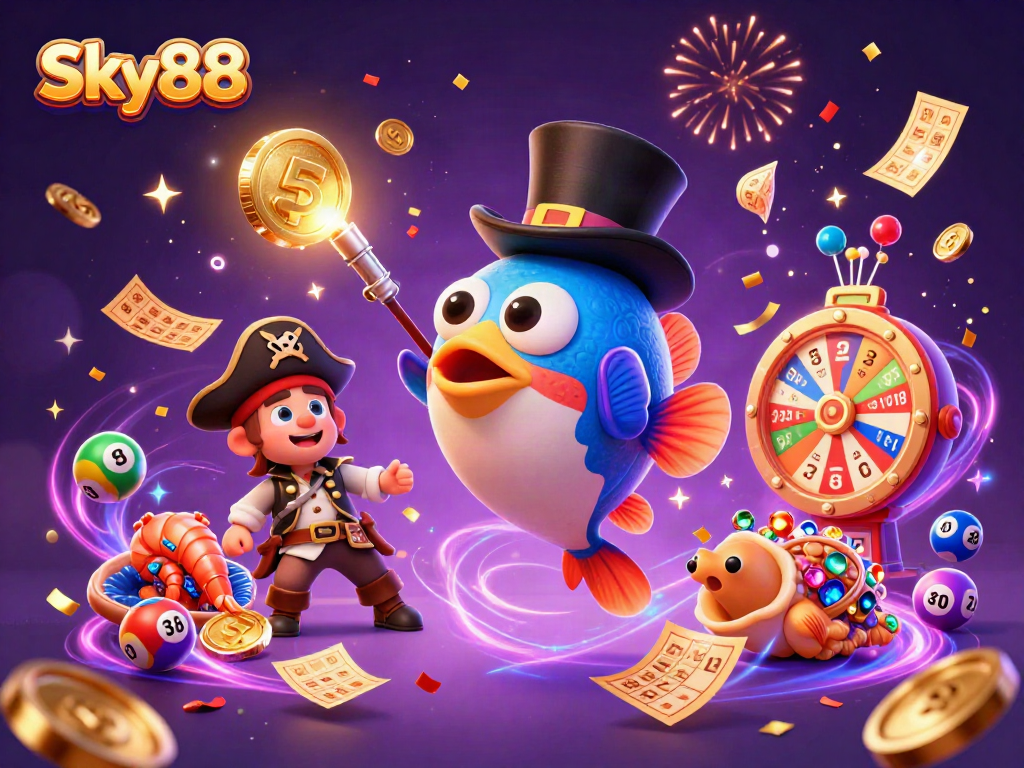 Experience the thrilling world of Sky88 with a vibrant underwater casino scene filled with excitement.