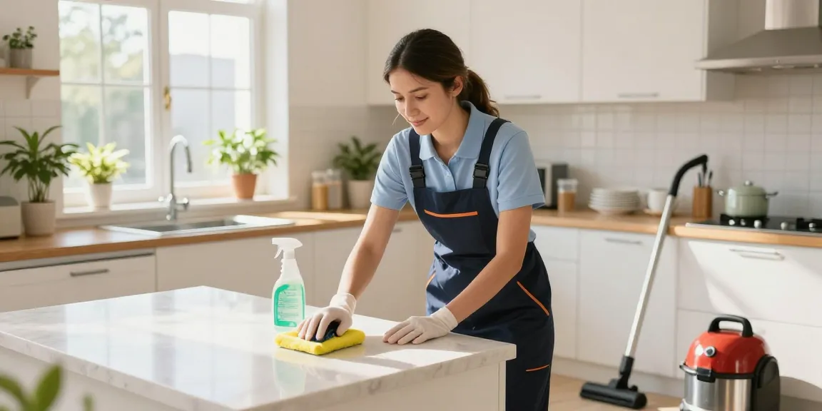 Residential cleaning expert performing wohnungsabgabe reinigung in a bright apartment.
