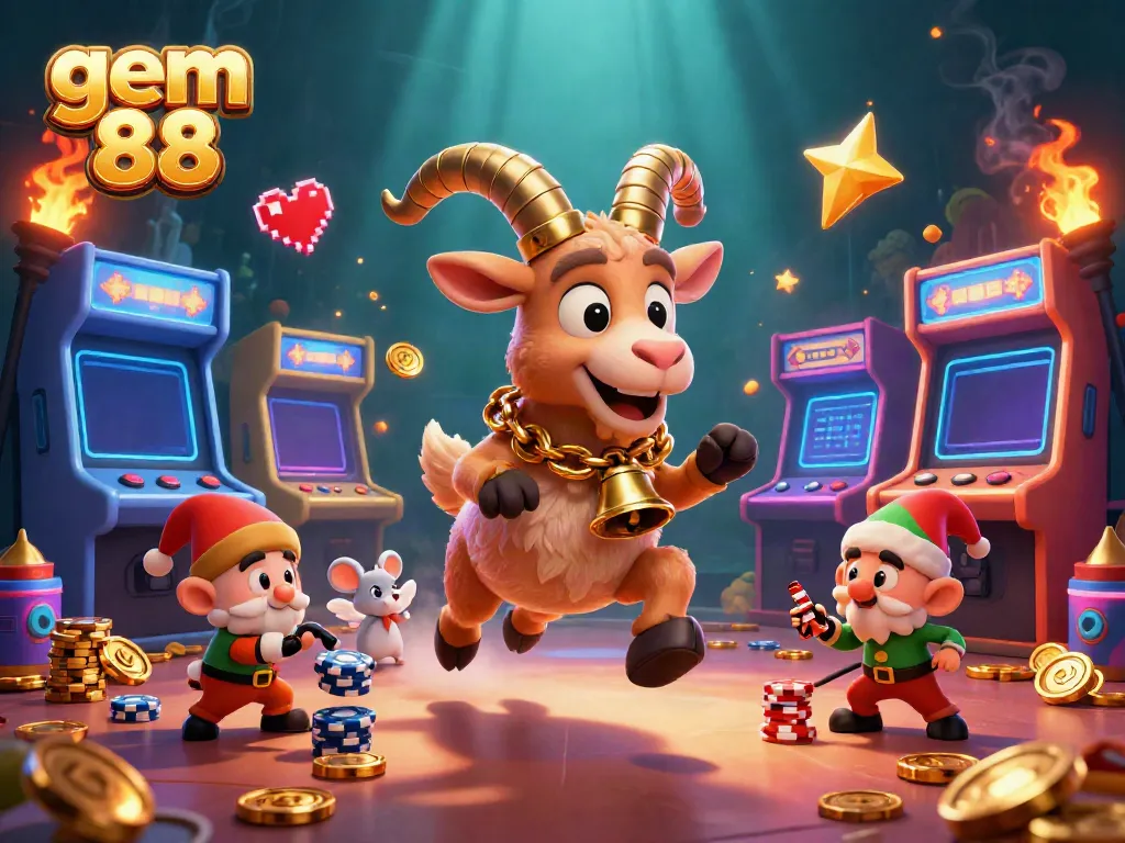 Experience the thrill of gem 88 with a vibrant casino scene featuring lively characters and captivating gaming elements.