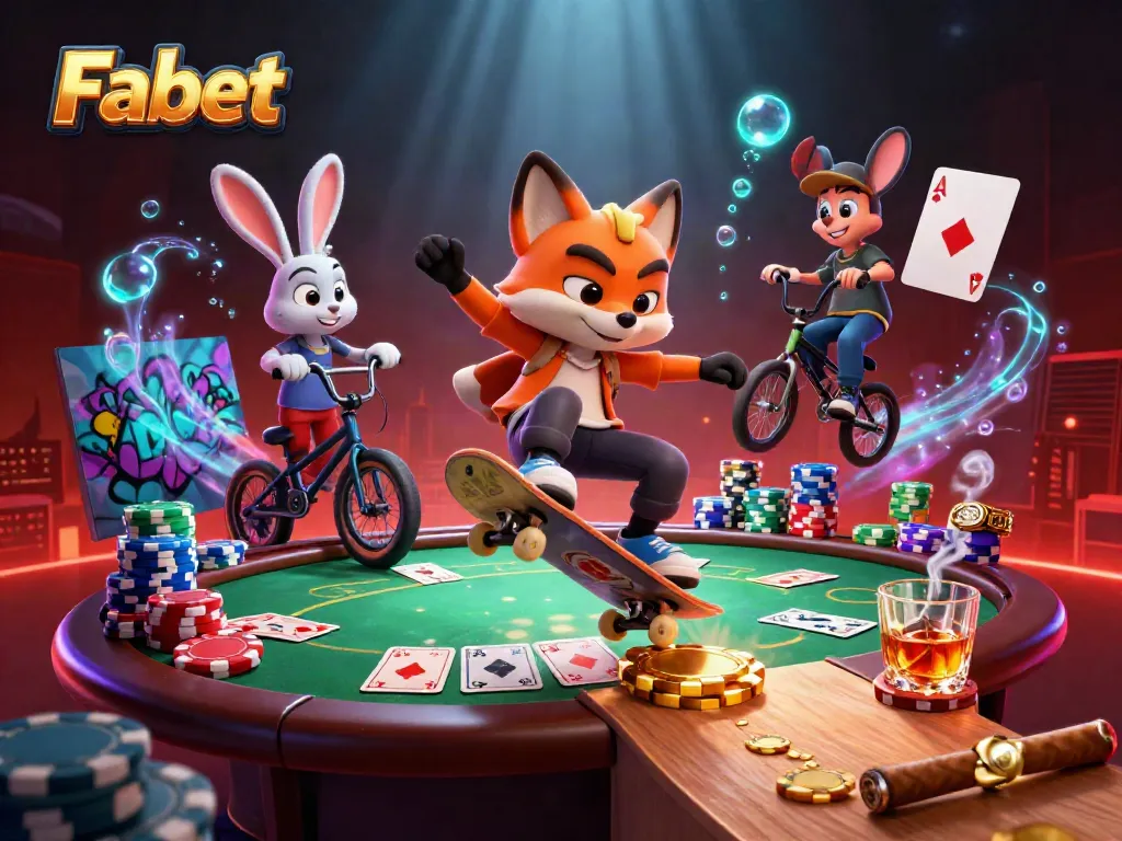 Experience the thrill of betting at Fabet with vibrant characters and casino elements in a dynamic 3D scene.