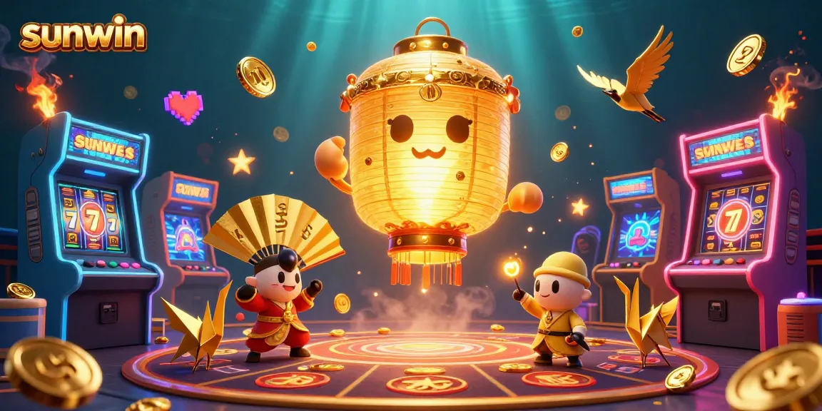 Engage in thrilling gameplay with sunwin's dynamic casino scene featuring vibrant arcade machines.