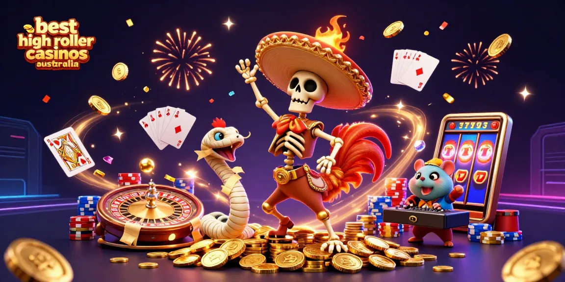 Experience the excitement at the best high roller casinos Australia with vibrant casino characters and dynamic game elements.